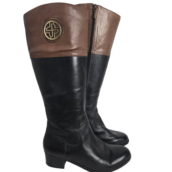 Franco Fortini Boots Tall Riding 9M Brown Black Two-Tone Zip Wide Calf - Picture 1 of 12
